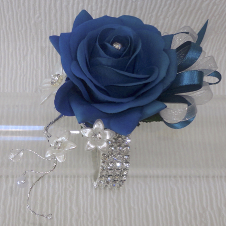 Teal & Silver Wrist corsagefor weddings and special occasions